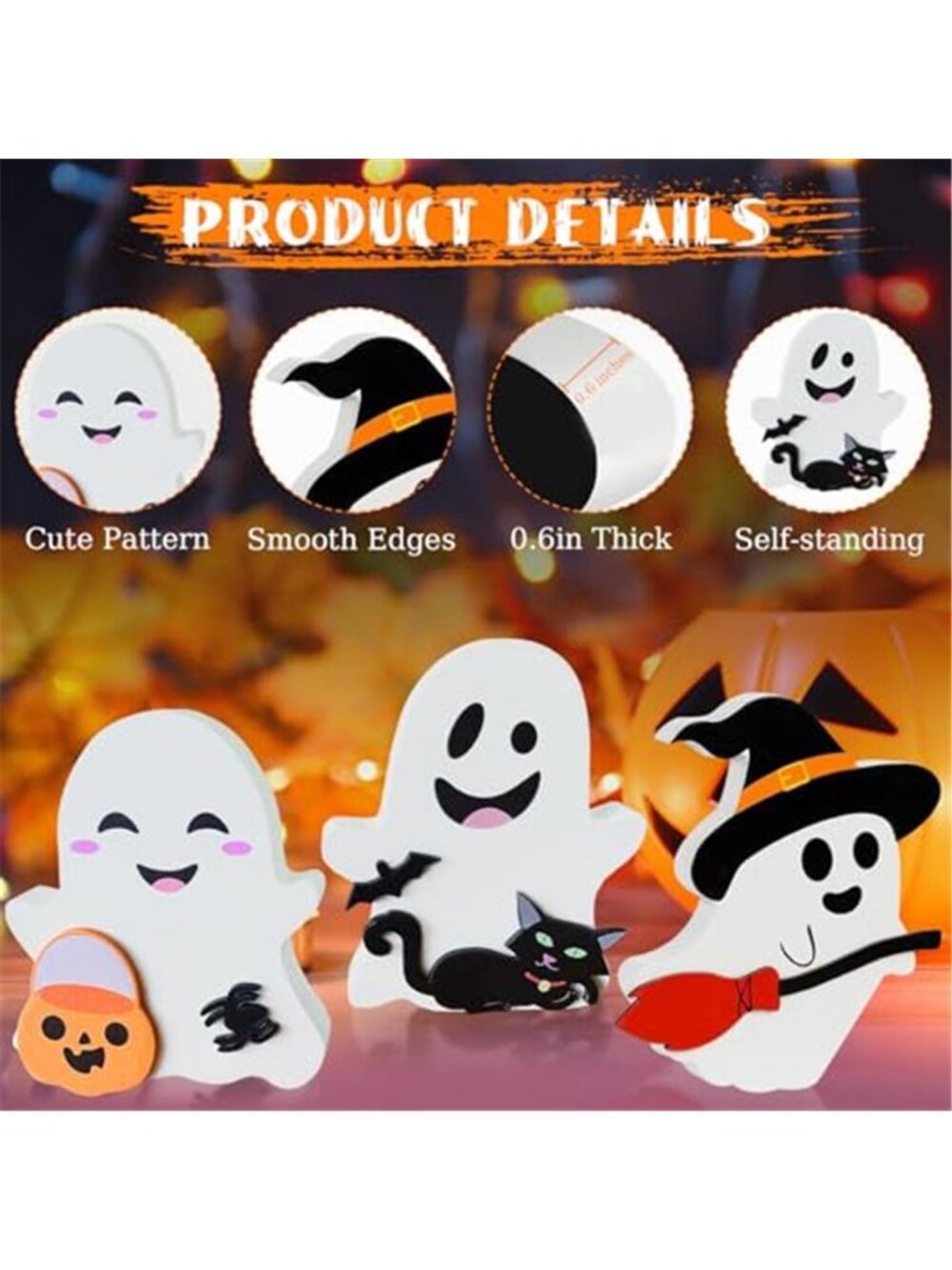Cute Ghost Halloween Decorations Indoor: Wooden Ghost Decor Table Signs Set of 5 - Picture 3 of 6